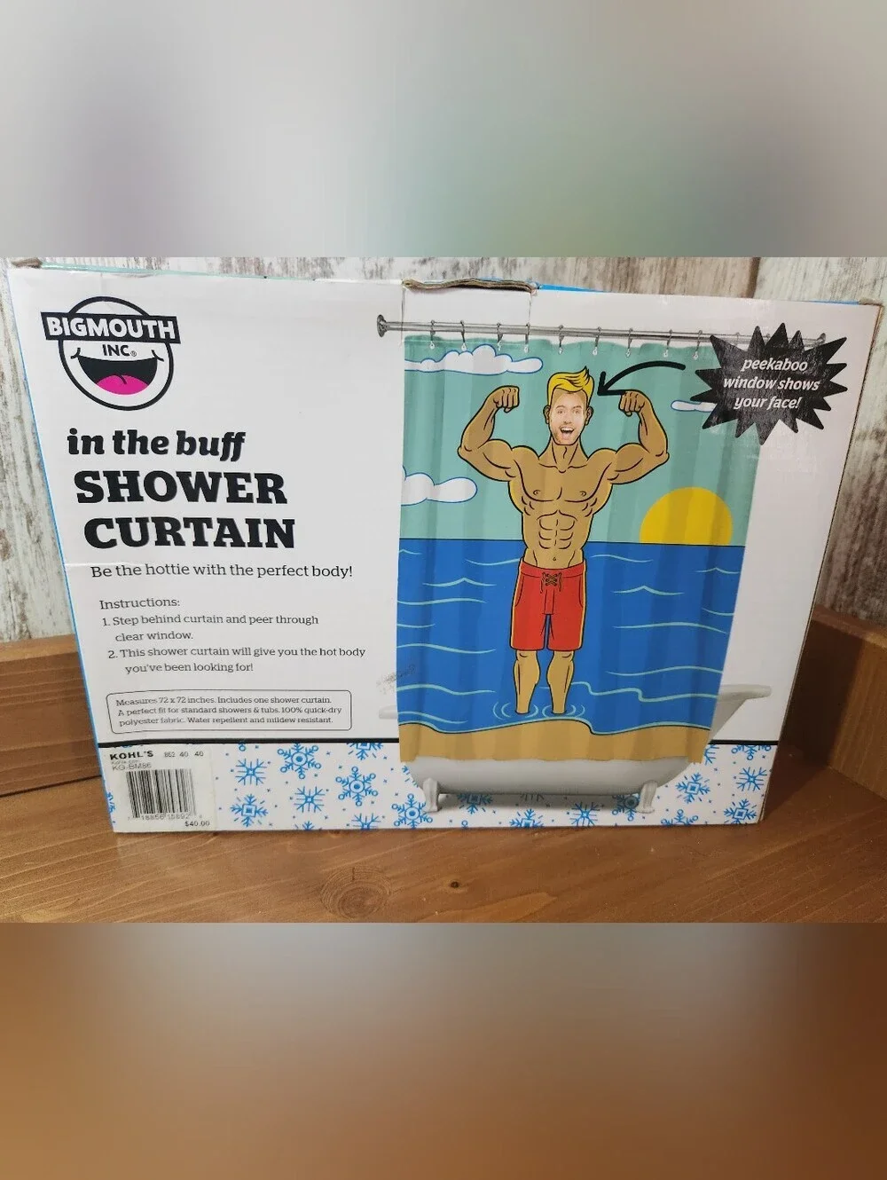 In The Buff Shower Curtain Peeaboo Window Hulky Guy Beach Vibes Lifeguard Funny
